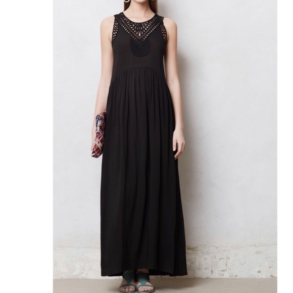 Anthropologie Mermaid Macrame Day Black Maxi Dress - Picture 1 of 5